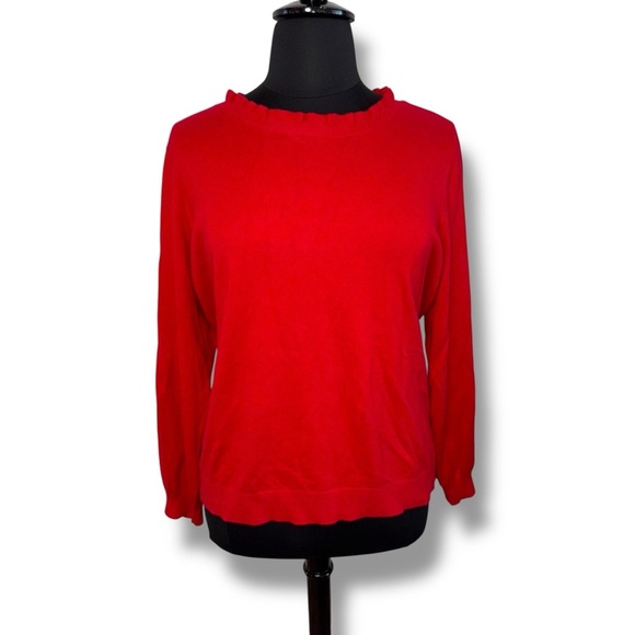 TALBOTS Ruffle Neck Sweater - Red Pop Size 2X - Picture 2 of 12